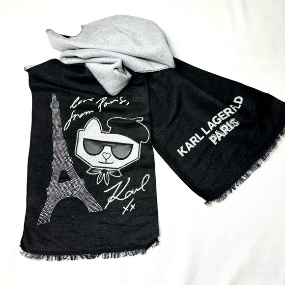 SCARF CHOUPETTE AND KRYSTAL EIFFEL MUFFLER SCARF Unisex black/grey embellished - Picture 12 of 13